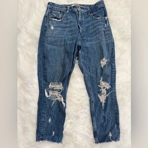 Abercrombie & Fitch Blue high rise mom jeans size 30/10 with Distressed Details
